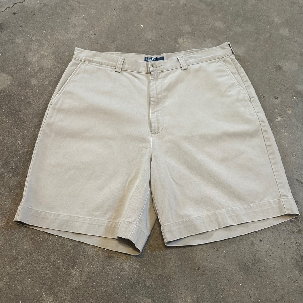 Polo Ralph Lauren Shorts Men 38 Tan Khaki Chino Cotton‎ Flat Front Classic Fit